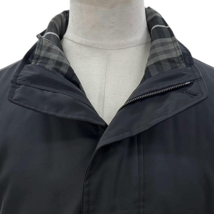 極美品▼BURBERRY LONDON バーバリーロンドン シルク混 キルティング中綿入りライナー付き 比翼仕立て ステンカラーコート 黒 L 正規品