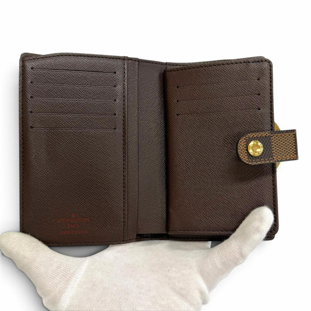 極美品△LOUIS VUITTON ルイヴィトン N61674 ダミエ ポルトフォイユ ヴィエノワ がま口財布 二つ折り財布 ブラウン 仏製 箱・保存袋付き