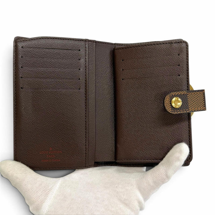 極美品△LOUIS VUITTON ルイヴィトン N61674 ダミエ ポルトフォイユ ヴィエノワ がま口財布 二つ折り財布 ブラウン 仏製 箱・保存袋付き