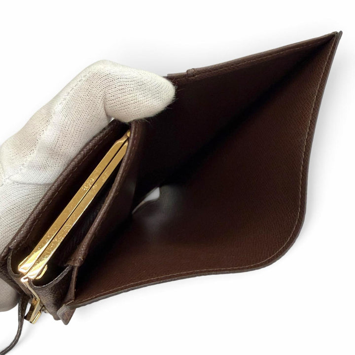 極美品△LOUIS VUITTON ルイヴィトン N61674 ダミエ ポルトフォイユ ヴィエノワ がま口財布 二つ折り財布 ブラウン 仏製 箱・保存袋付き