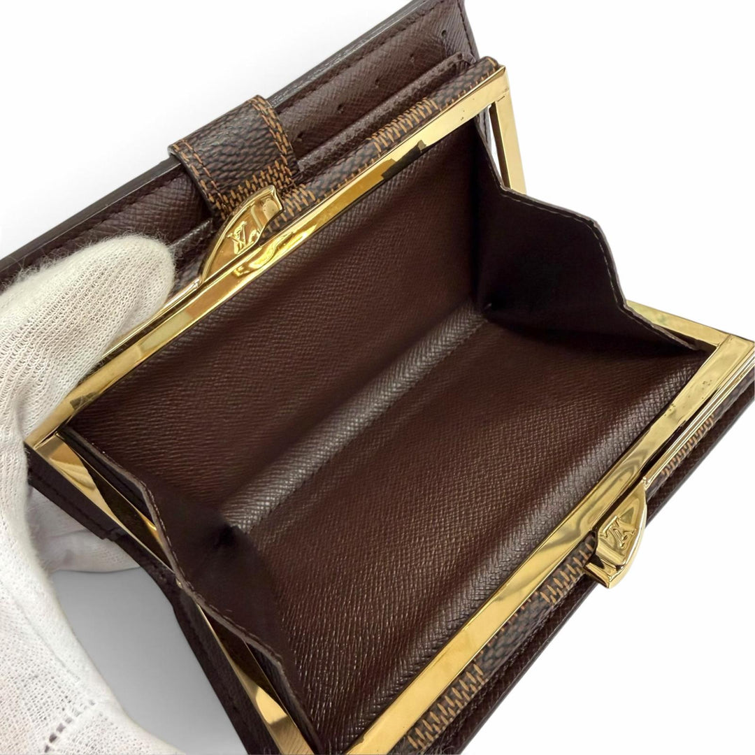 極美品△LOUIS VUITTON ルイヴィトン N61674 ダミエ ポルトフォイユ ヴィエノワ がま口財布 二つ折り財布 ブラウン 仏製 箱・保存袋付き
