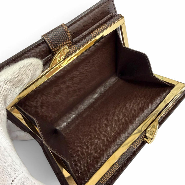 極美品△LOUIS VUITTON ルイヴィトン N61674 ダミエ ポルトフォイユ ヴィエノワ がま口財布 二つ折り財布 ブラウン 仏製 箱・保存袋付き