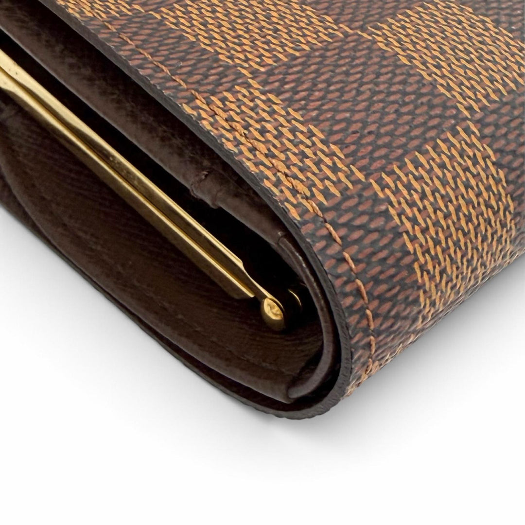 極美品△LOUIS VUITTON ルイヴィトン N61674 ダミエ ポルトフォイユ ヴィエノワ がま口財布 二つ折り財布 ブラウン 仏製 箱・保存袋付き