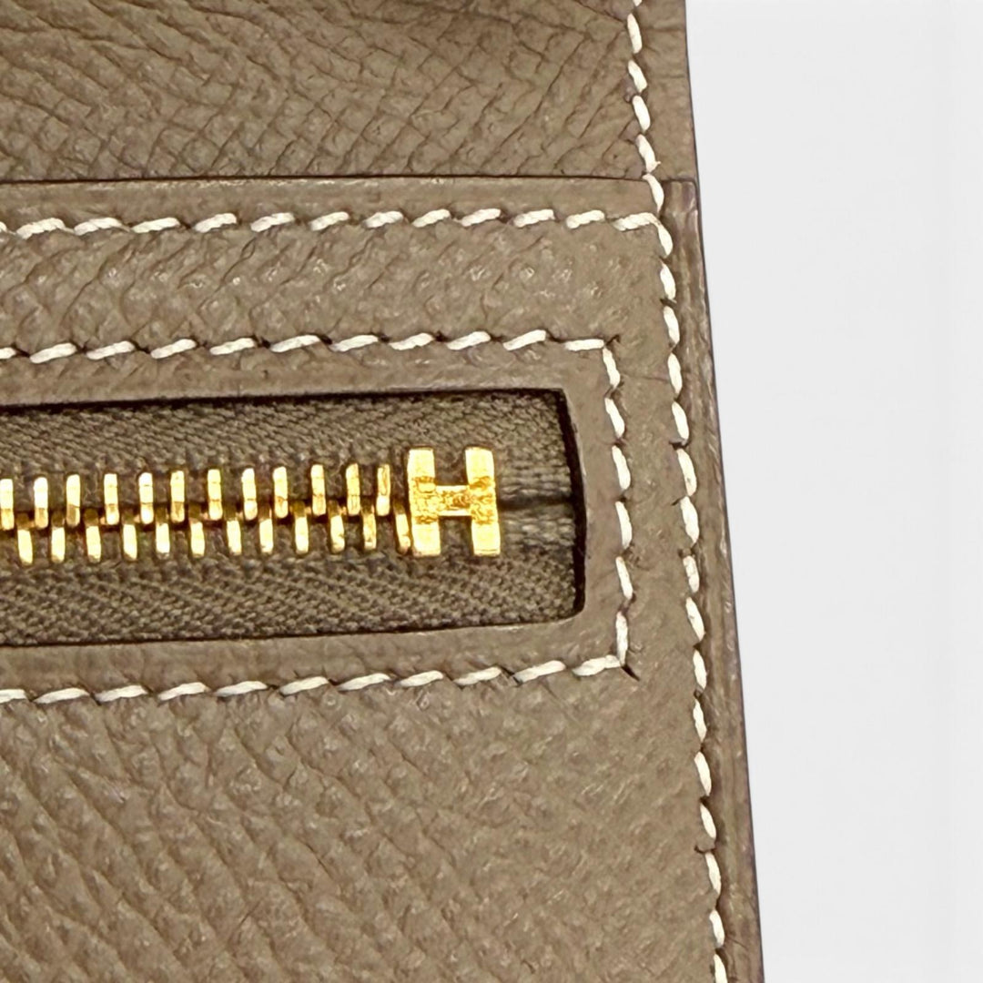 極美品△HERMES エルメス ベアンスフレ ヴォーエプソン エトゥープ ゴールド金具 二つ折り 長財布 D刻印 フランス製 レディース 箱付き