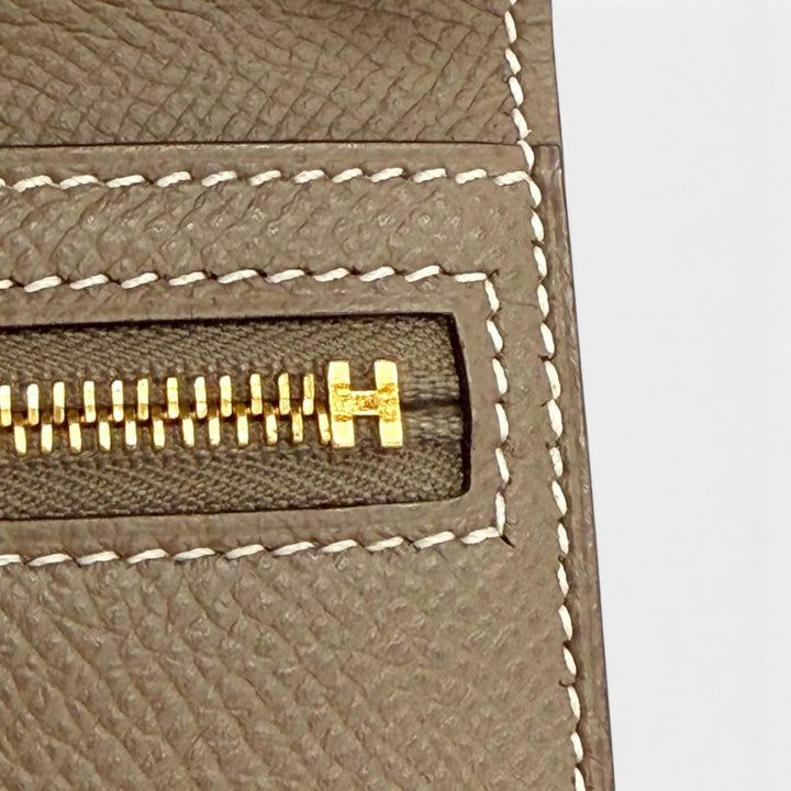 極美品△HERMES エルメス ベアンスフレ ヴォーエプソン エトゥープ ゴールド金具 二つ折り 長財布 D刻印 フランス製 レディース 箱付き