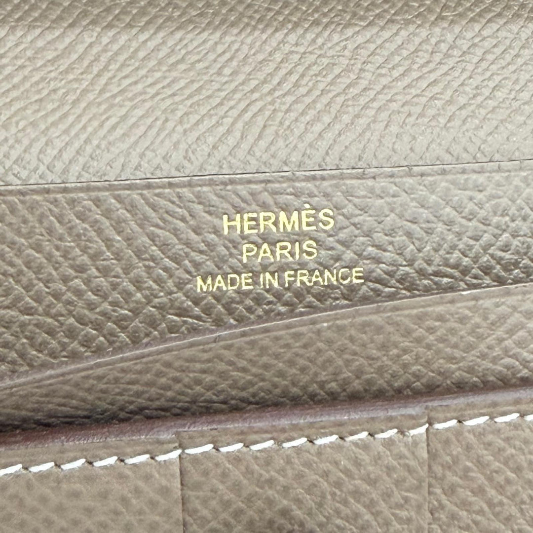 極美品△HERMES エルメス ベアンスフレ ヴォーエプソン エトゥープ ゴールド金具 二つ折り 長財布 D刻印 フランス製 レディース 箱付き