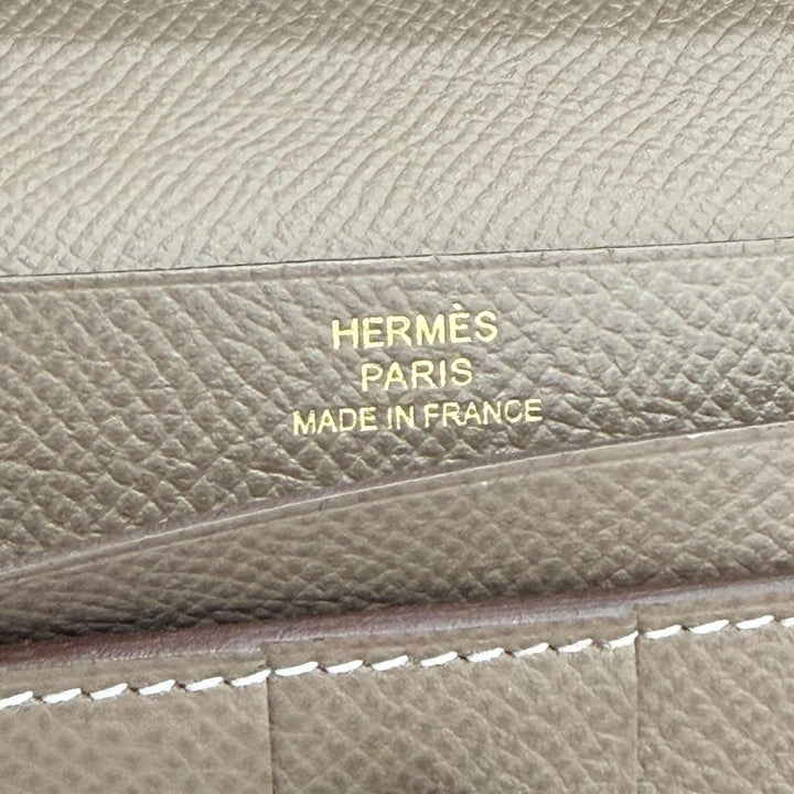 極美品△HERMES エルメス ベアンスフレ ヴォーエプソン エトゥープ ゴールド金具 二つ折り 長財布 D刻印 フランス製 レディース 箱付き