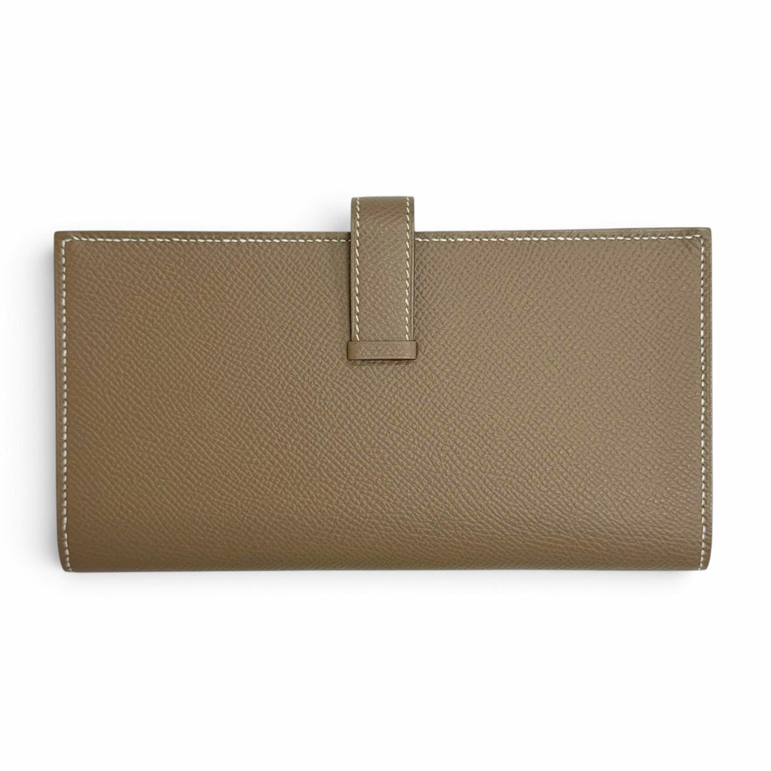 極美品△HERMES エルメス ベアンスフレ ヴォーエプソン エトゥープ ゴールド金具 二つ折り 長財布 D刻印 フランス製 レディース 箱付き