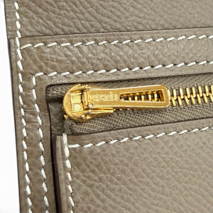 極美品△HERMES エルメス ベアンスフレ ヴォーエプソン エトゥープ ゴールド金具 二つ折り 長財布 D刻印 フランス製 レディース 箱付き