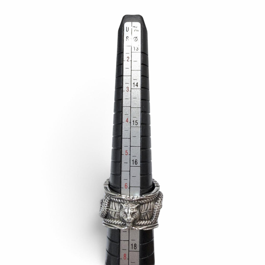 美品▼GUCCI グッチ AG925 インターロッキングG ガーデン スネーク タイガーヘッド リング 指輪 シルバー グリーン 14 JP14号 重量17.2g