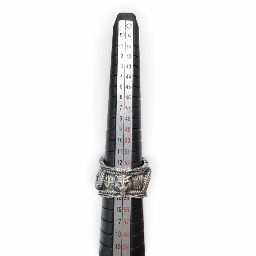 美品▼GUCCI グッチ AG925 インターロッキングG ガーデン スネーク タイガーヘッド リング 指輪 シルバー グリーン 14 JP14号 重量17.2g