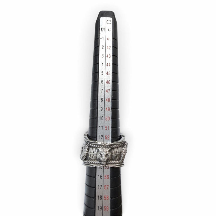 美品▼GUCCI グッチ AG925 インターロッキングG ガーデン スネーク タイガーヘッド リング 指輪 シルバー グリーン 14 JP14号 重量17.2g