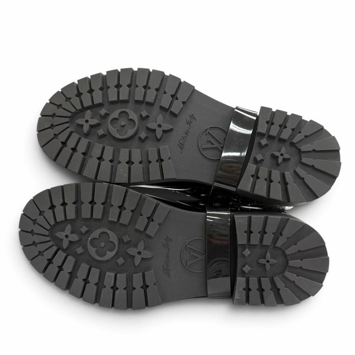 極美品△LOUIS VUITTON ルイヴィトン 1AHNHC ドロップス フラットハーフレインブーツ ラバー モノグラム ブラック IT 36 定価160600円