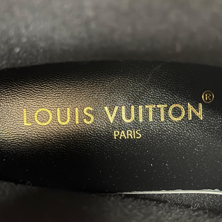 極美品△LOUIS VUITTON ルイヴィトン 1AHNHC ドロップス フラットハーフレインブーツ ラバー モノグラム ブラック IT 36 定価160600円