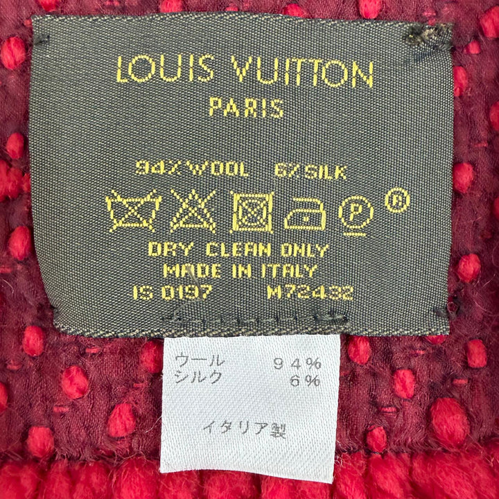美品△LOUIS VUITTON ルイヴィトン M72432 エシャルプ ロゴマニア ウール シルク ルビー モノグラム フリンジ マフラー 伊製 正規品