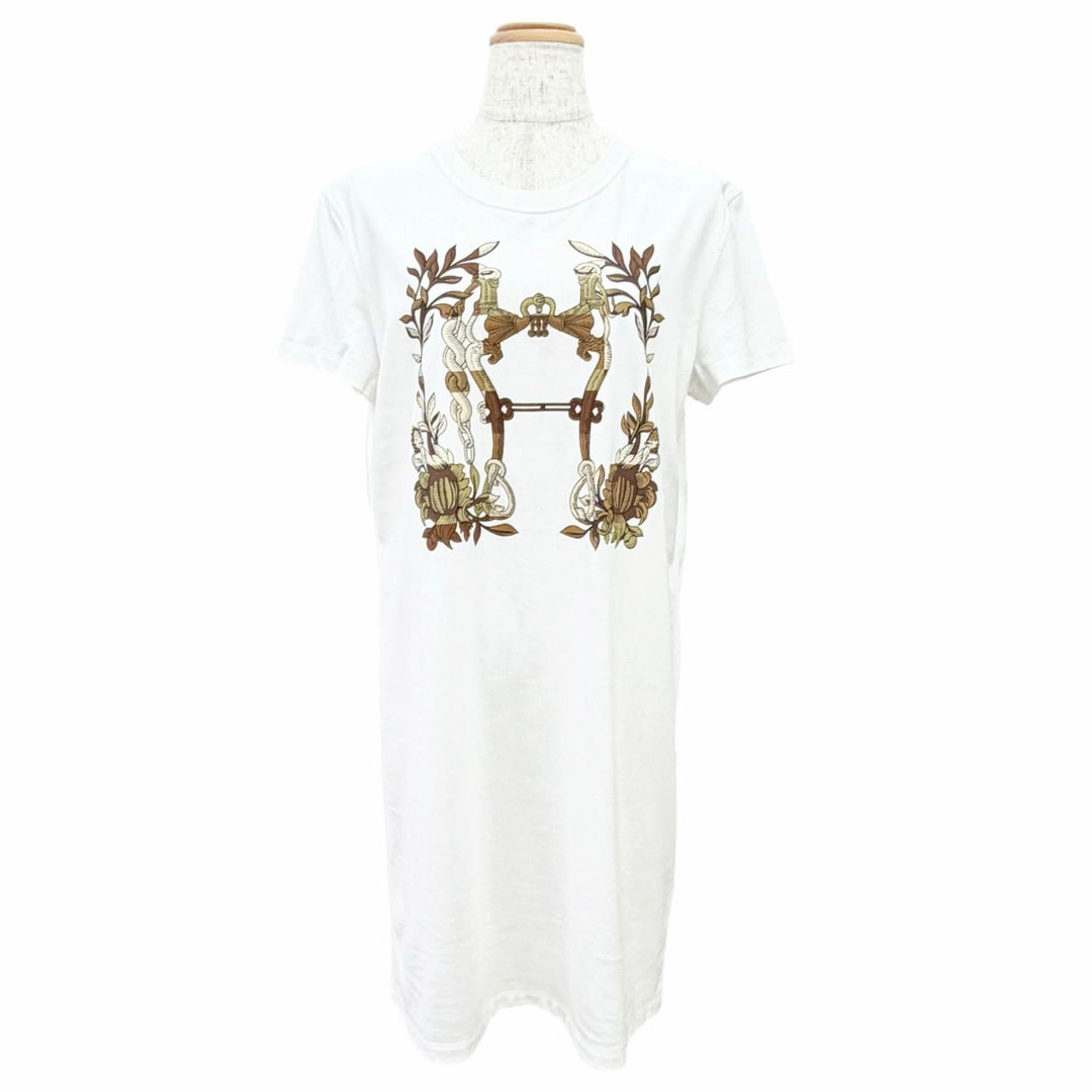 極美品△HERMES エルメス 24SS 4E4530DA Della Cavalleria デッラ カヴァッレリア コットン100％ 半袖Ｔシャツ ワンピース FR 38 正規品