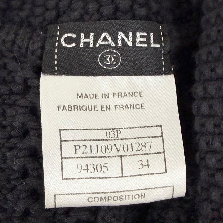 美品△CHANEL シャネル ヴィンテージ 03P P21109 カシミヤ混 ロゴプレート ココボタン コサージュ付き ニットジャケット 黒 FR 34 正規品