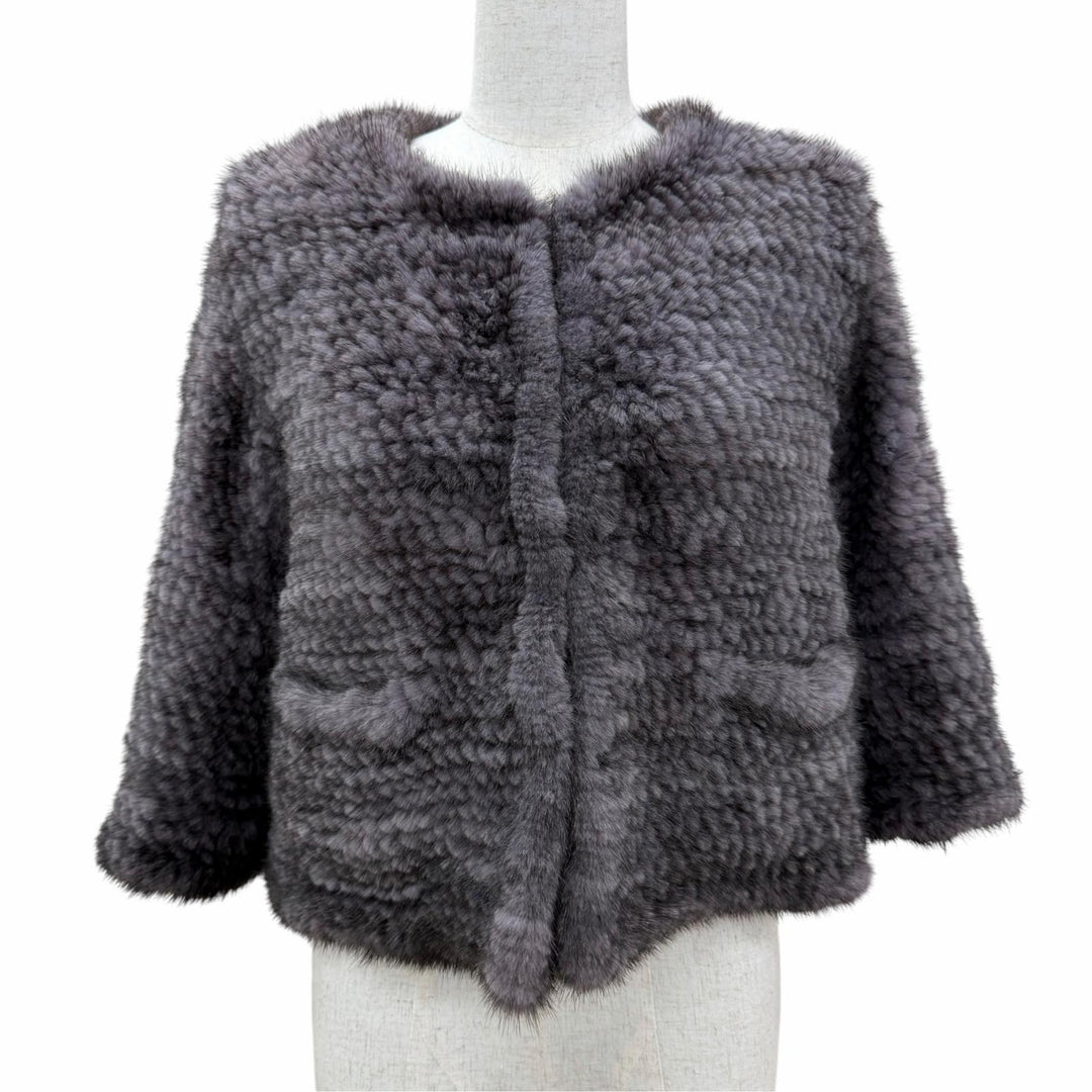 極美品☆allureville アリュービル MINK ミンクファー ノーカラージャケット 本毛皮コート グレー系 2 正規品 レディース