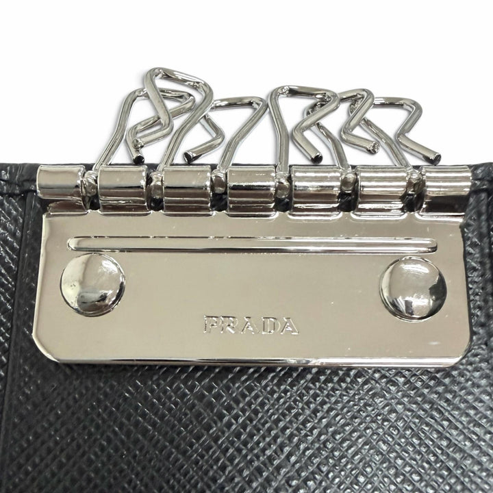 未使用品□PRADA プラダ 2PG222 サフィアーノレザー トライアングルロゴ 6連 キーホルダー キーケース ブラック イタリア製 メンズ 箱付