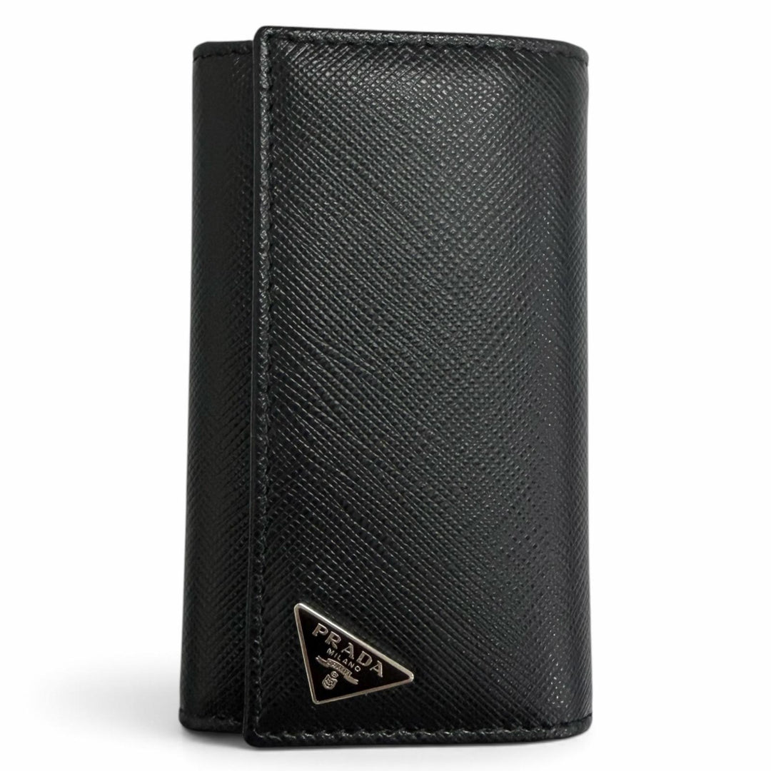 未使用品□PRADA プラダ 2PG222 サフィアーノレザー トライアングルロゴ 6連 キーホルダー キーケース ブラック イタリア製 メンズ 箱付