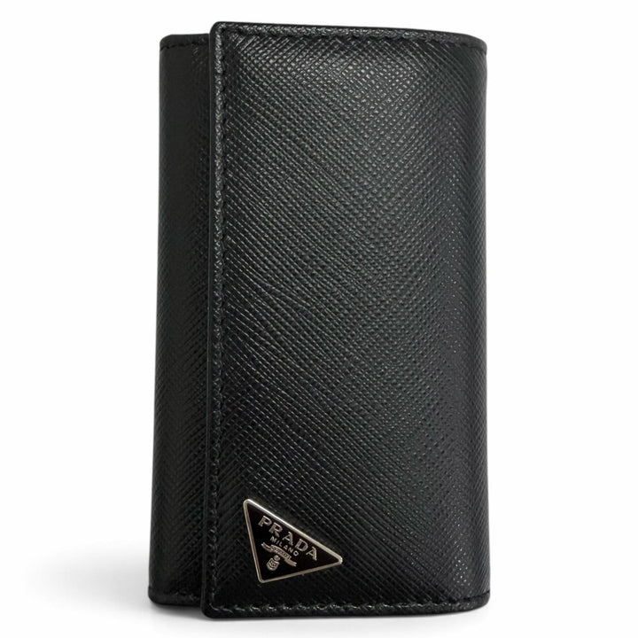 未使用品□PRADA プラダ 2PG222 サフィアーノレザー トライアングルロゴ 6連 キーホルダー キーケース ブラック イタリア製 メンズ 箱付