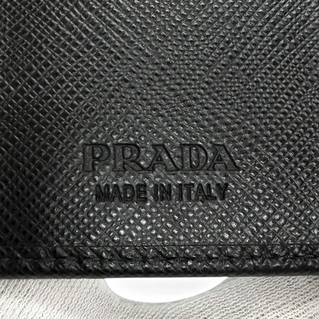 未使用品□PRADA プラダ 2PG222 サフィアーノレザー トライアングルロゴ 6連 キーホルダー キーケース ブラック イタリア製 メンズ 箱付