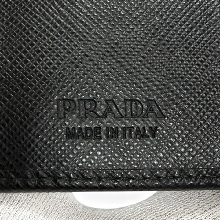 未使用品□PRADA プラダ 2PG222 サフィアーノレザー トライアングルロゴ 6連 キーホルダー キーケース ブラック イタリア製 メンズ 箱付