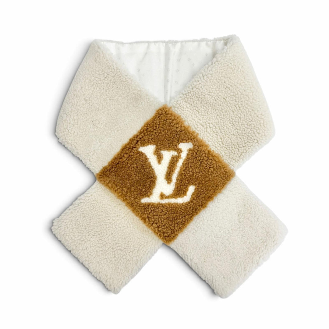 極美品△LOUIS VUITTON ルイヴィトン M77867 ネバーフリーズ シャーリング エシャルプ 裏地シルク シアリングマフラー アイボリー 正規品