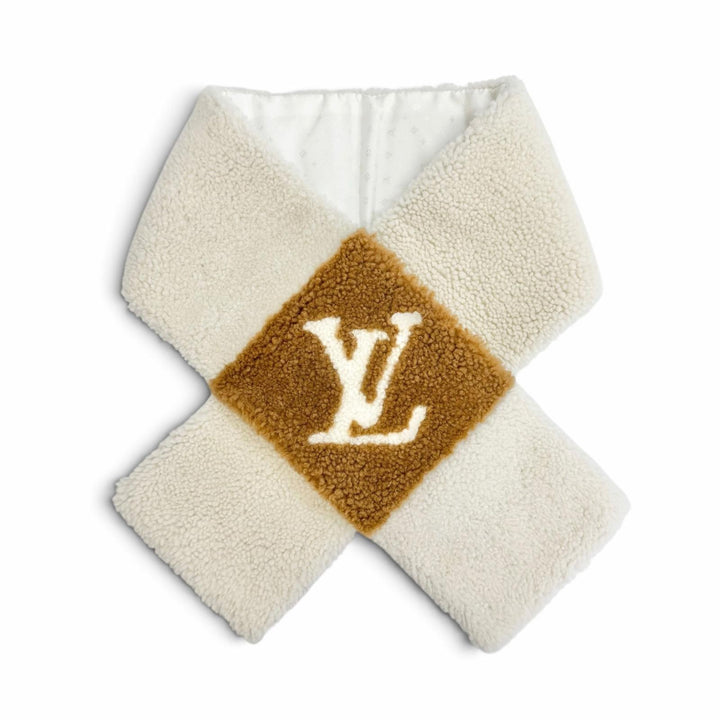 極美品△LOUIS VUITTON ルイヴィトン M77867 ネバーフリーズ シャーリング エシャルプ 裏地シルク シアリングマフラー アイボリー 正規品