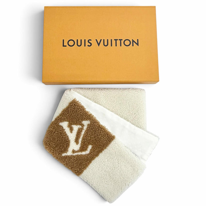 極美品△LOUIS VUITTON ルイヴィトン M77867 ネバーフリーズ シャーリング エシャルプ 裏地シルク シアリングマフラー アイボリー 正規品