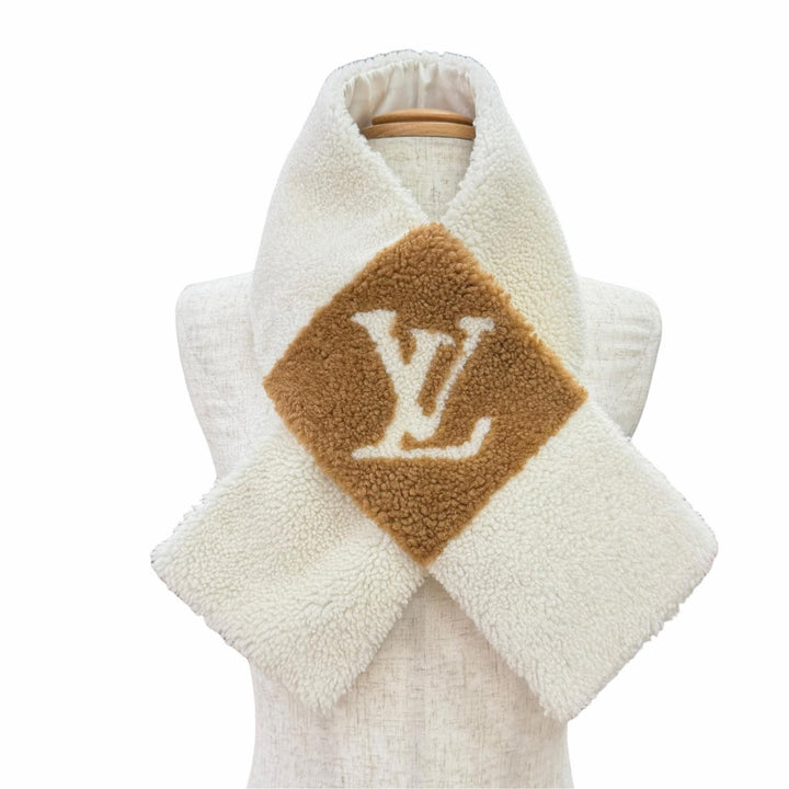 極美品△LOUIS VUITTON ルイヴィトン M77867 ネバーフリーズ シャーリング エシャルプ 裏地シルク シアリングマフラー アイボリー 正規品