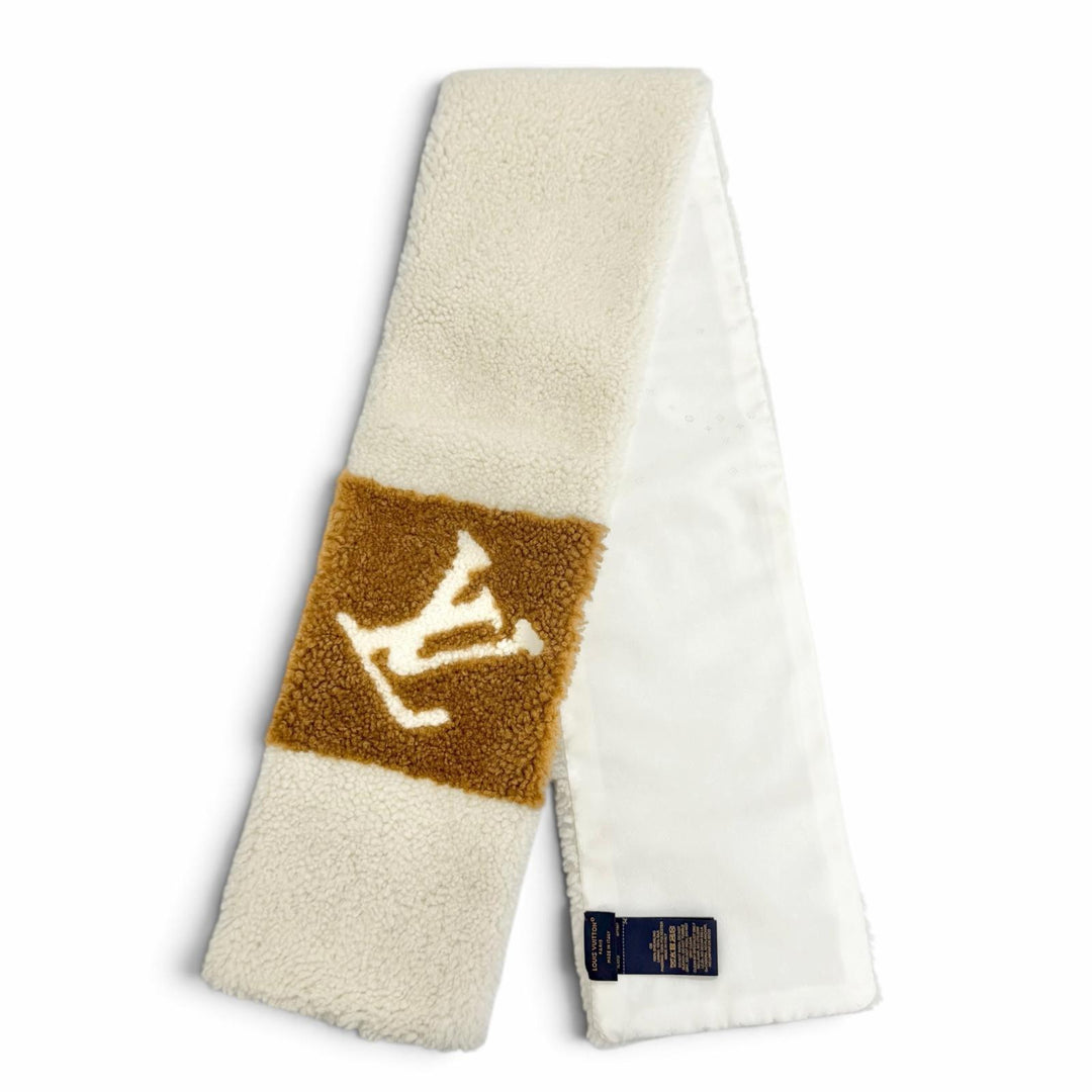 極美品△LOUIS VUITTON ルイヴィトン M77867 ネバーフリーズ シャーリング エシャルプ 裏地シルク シアリングマフラー アイボリー 正規品