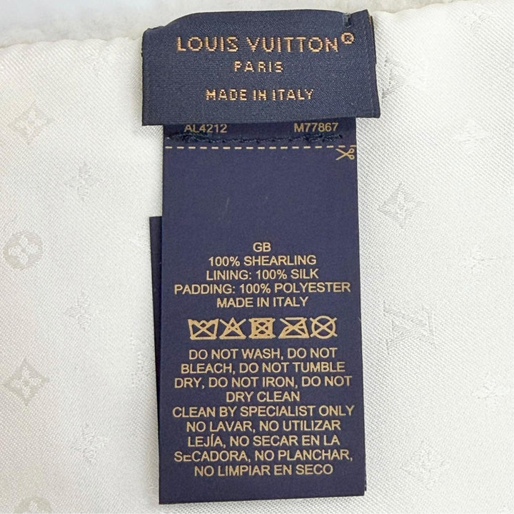 極美品△LOUIS VUITTON ルイヴィトン M77867 ネバーフリーズ シャーリング エシャルプ 裏地シルク シアリングマフラー アイボリー 正規品