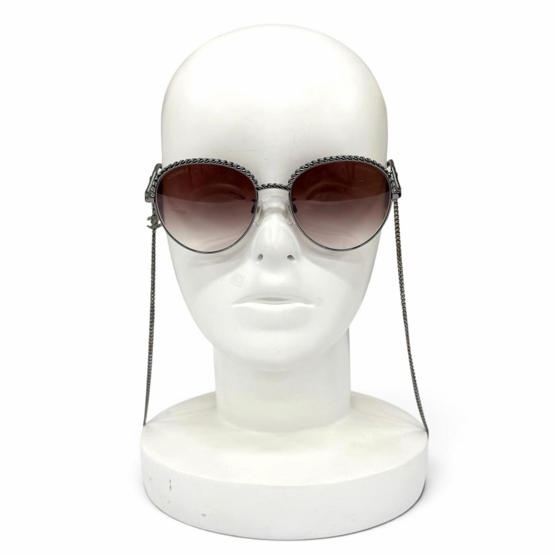 美品★CHANEL シャネル 4242 ココマーク チェーン付 パントシェイプ グラデーションレンズ サングラス ブラウン シルバー金具 55□17 135