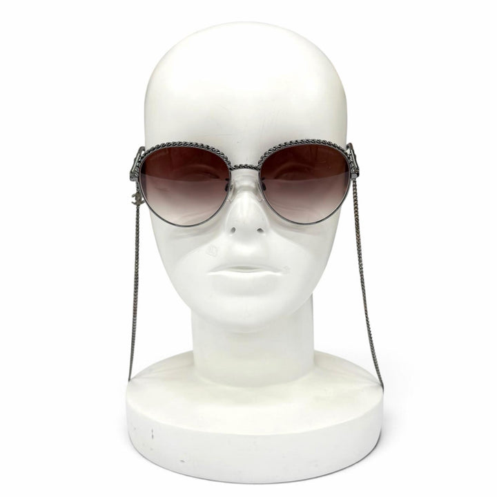 美品★CHANEL シャネル 4242 ココマーク チェーン付 パントシェイプ グラデーションレンズ サングラス ブラウン シルバー金具 55□17 135