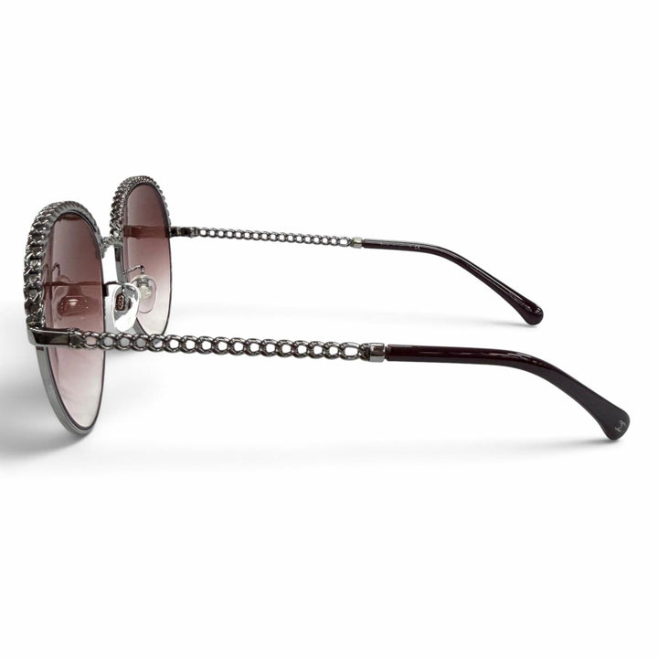 美品★CHANEL シャネル 4242 ココマーク チェーン付 パントシェイプ グラデーションレンズ サングラス ブラウン シルバー金具 55□17 135