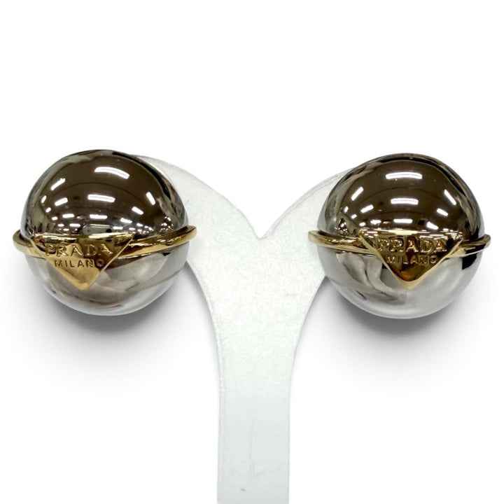 美品★PRADA プラダ 1IO241 トライアングルロゴ ボール ピアス アクセサリー シルバー ゴールド イタリア製 レディース 箱・保存袋付き