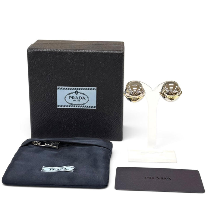 美品★PRADA プラダ 1IO241 トライアングルロゴ ボール ピアス アクセサリー シルバー ゴールド イタリア製 レディース 箱・保存袋付き