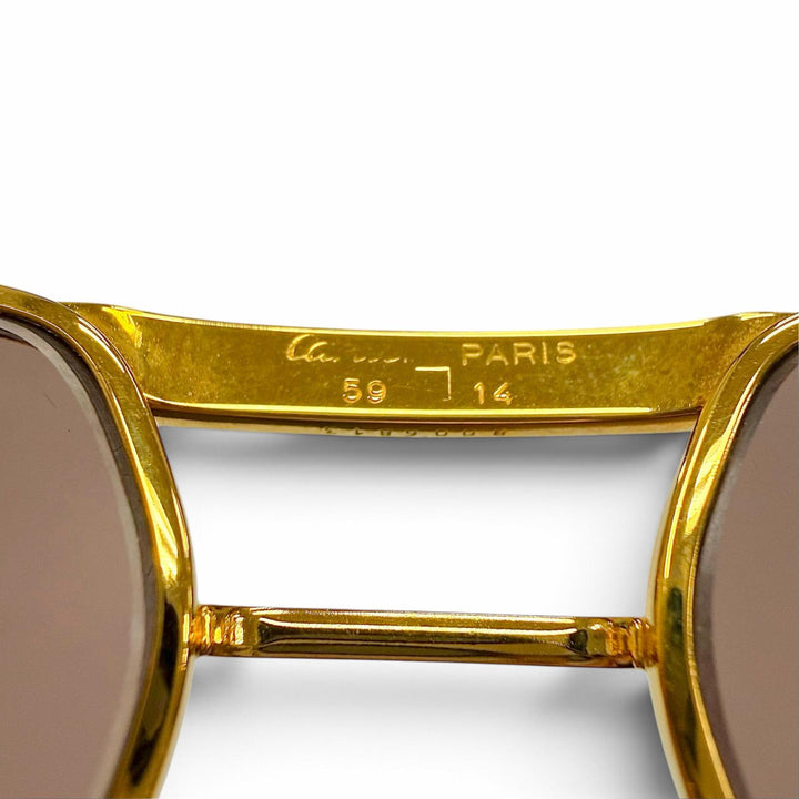 美品▼Cartier カルティエ トリニティ ツーブリッジ ロゴ金具付 アイウェア サングラス ゴールド ボルドー 59□14 140 度入り フランス製