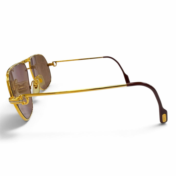美品▼Cartier カルティエ トリニティ ツーブリッジ ロゴ金具付 アイウェア サングラス ゴールド ボルドー 59□14 140 度入り フランス製