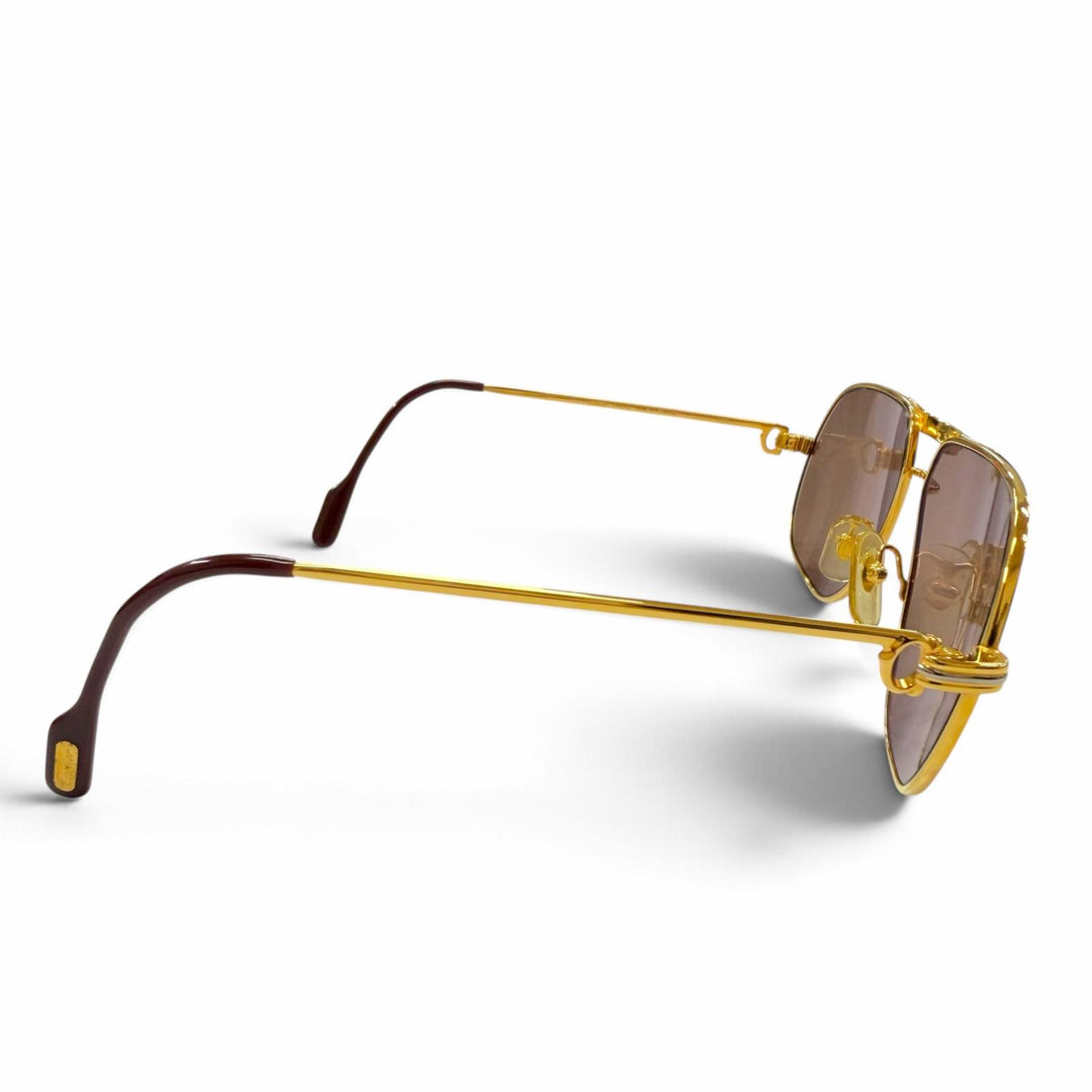 美品▼Cartier カルティエ トリニティ ツーブリッジ ロゴ金具付 アイウェア サングラス ゴールド ボルドー 59□14 140 度入り フランス製