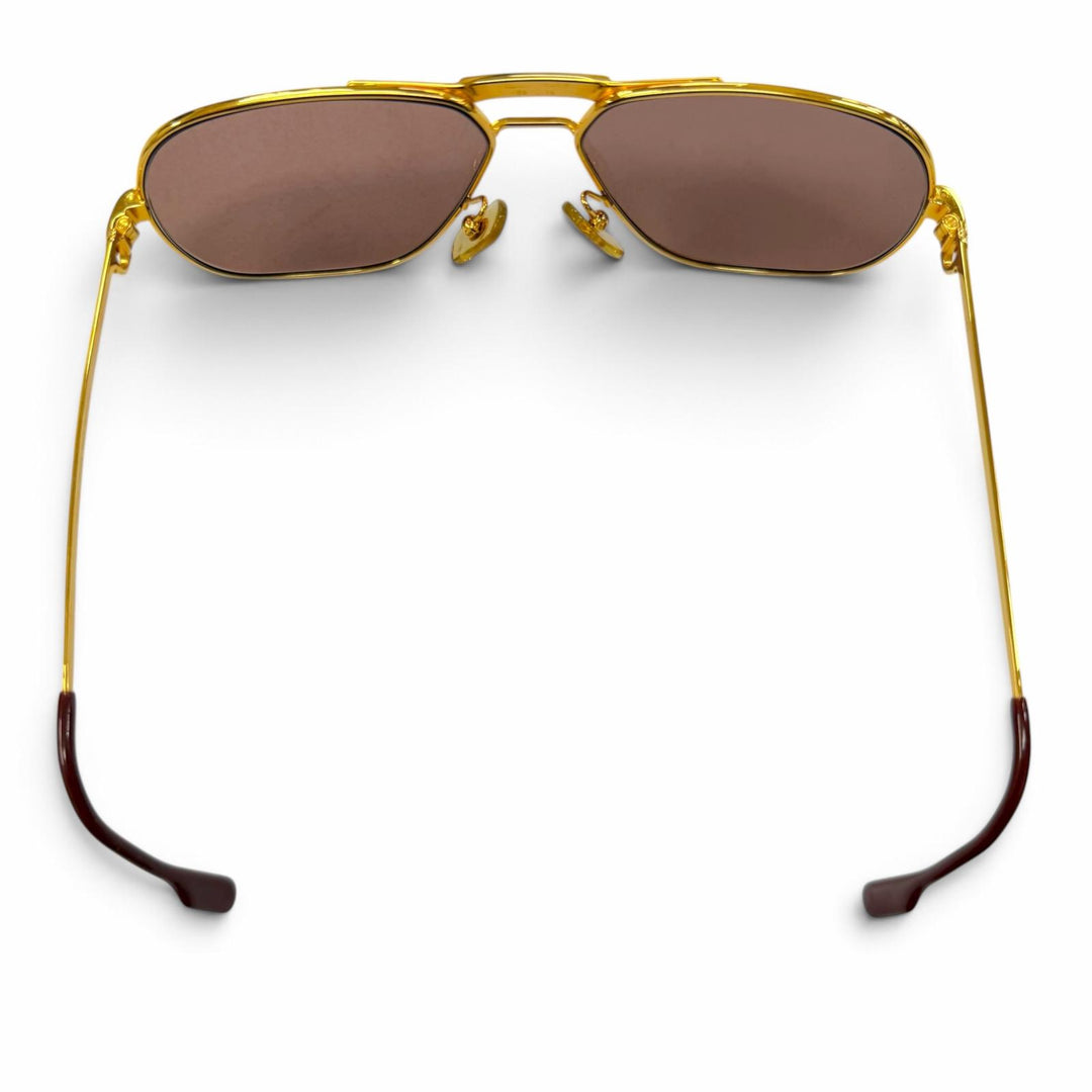 美品▼Cartier カルティエ トリニティ ツーブリッジ ロゴ金具付 アイウェア サングラス ゴールド ボルドー 59□14 140 度入り フランス製