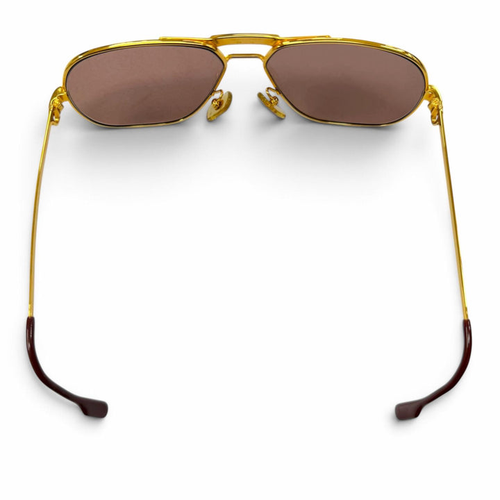 美品▼Cartier カルティエ トリニティ ツーブリッジ ロゴ金具付 アイウェア サングラス ゴールド ボルドー 59□14 140 度入り フランス製