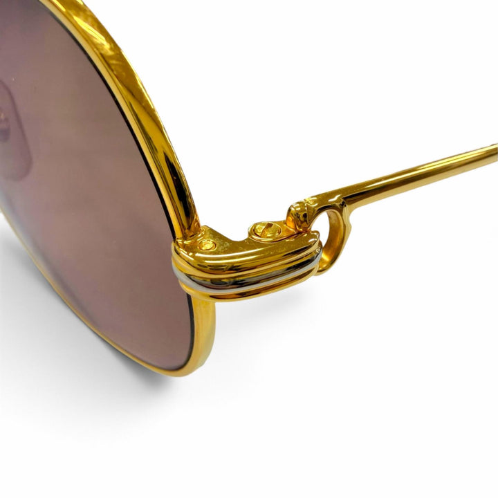 美品▼Cartier カルティエ トリニティ ツーブリッジ ロゴ金具付 アイウェア サングラス ゴールド ボルドー 59□14 140 度入り フランス製