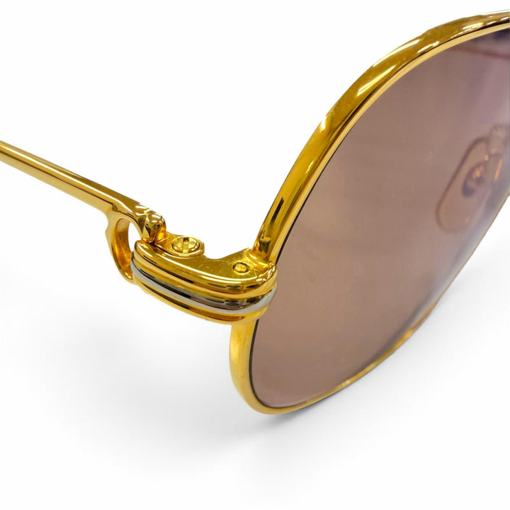 美品▼Cartier カルティエ トリニティ ツーブリッジ ロゴ金具付 アイウェア サングラス ゴールド ボルドー 59□14 140 度入り フランス製
