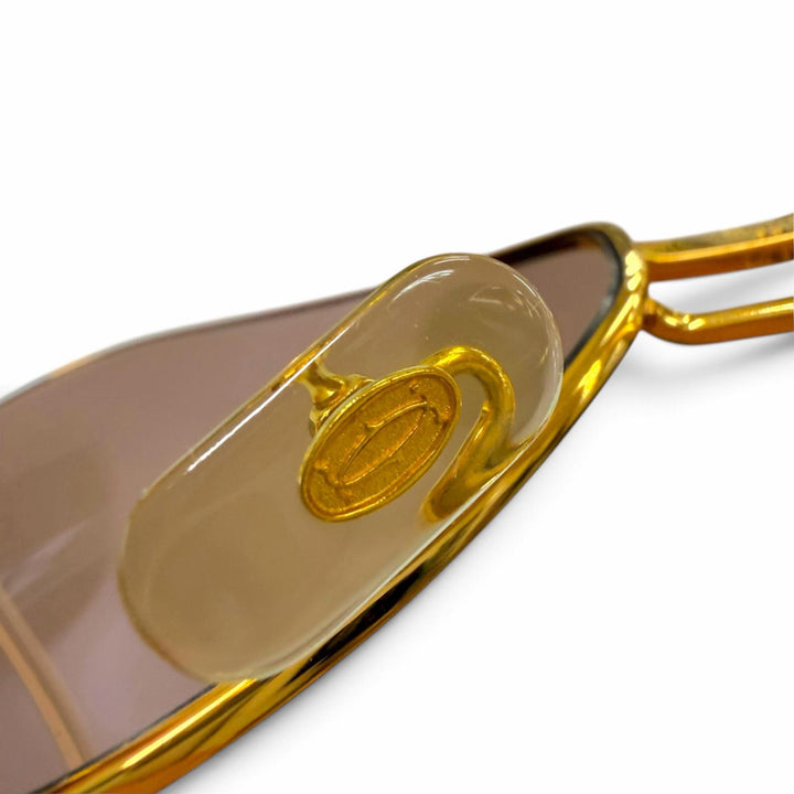 美品▼Cartier カルティエ トリニティ ツーブリッジ ロゴ金具付 アイウェア サングラス ゴールド ボルドー 59□14 140 度入り フランス製