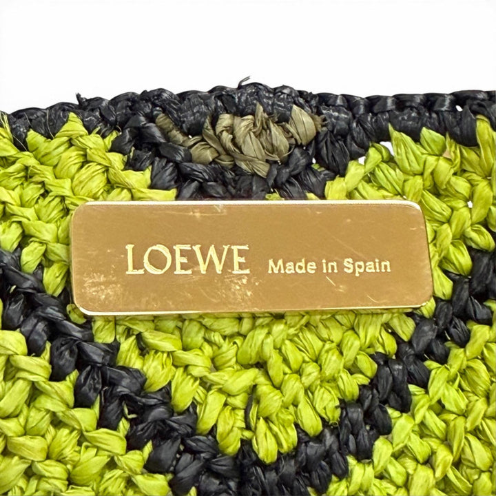 未使用品△LOEWE ロエベ B779Q18X17 パズルフォルド XL トートバッグ ラフィア レザー ロゴ金具 ブラック グリーン ゴールド金具 袋付き