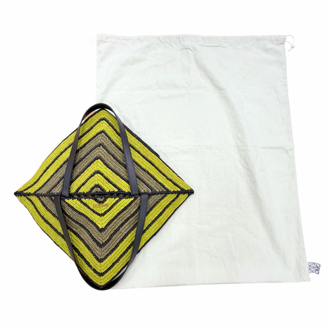 未使用品△LOEWE ロエベ B779Q18X17 パズルフォルド XL トートバッグ ラフィア レザー ロゴ金具 ブラック グリーン ゴールド金具 袋付き