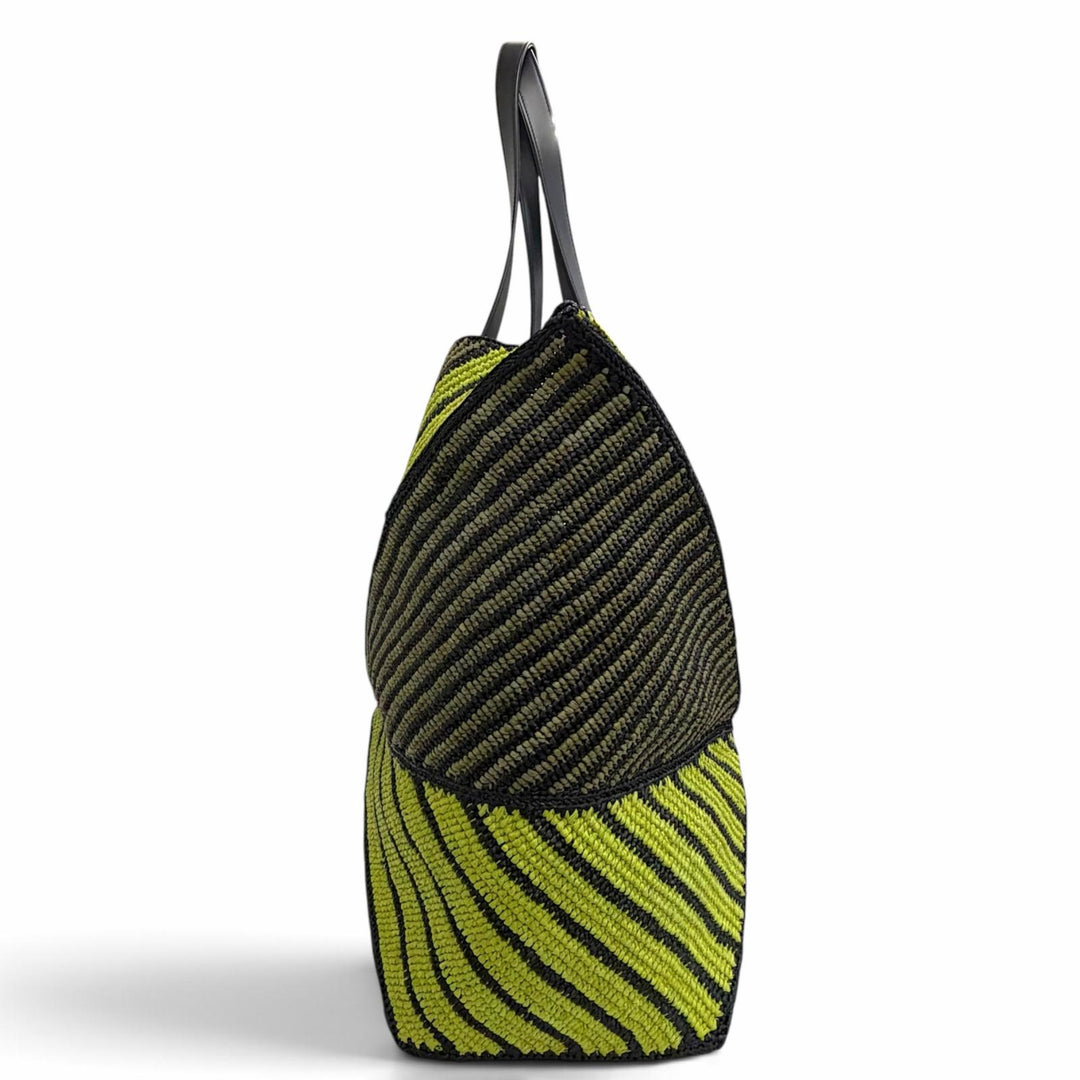 未使用品△LOEWE ロエベ B779Q18X17 パズルフォルド XL トートバッグ ラフィア レザー ロゴ金具 ブラック グリーン ゴールド金具 袋付き