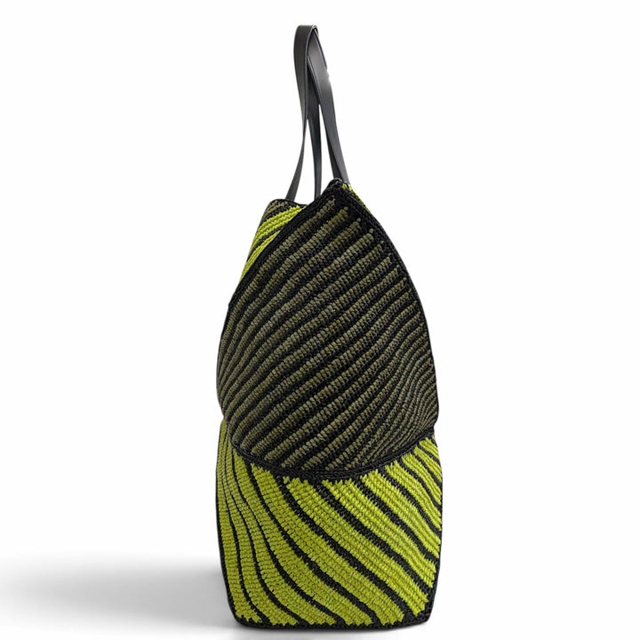 未使用品△LOEWE ロエベ B779Q18X17 パズルフォルド XL トートバッグ ラフィア レザー ロゴ金具 ブラック グリーン ゴールド金具 袋付き